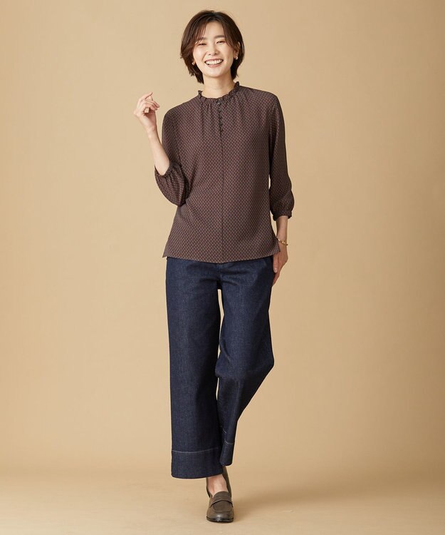 J.PRESS LADIES L 【洗える】 10oz Stretch Denim セミワイド パンツ ネイビー系