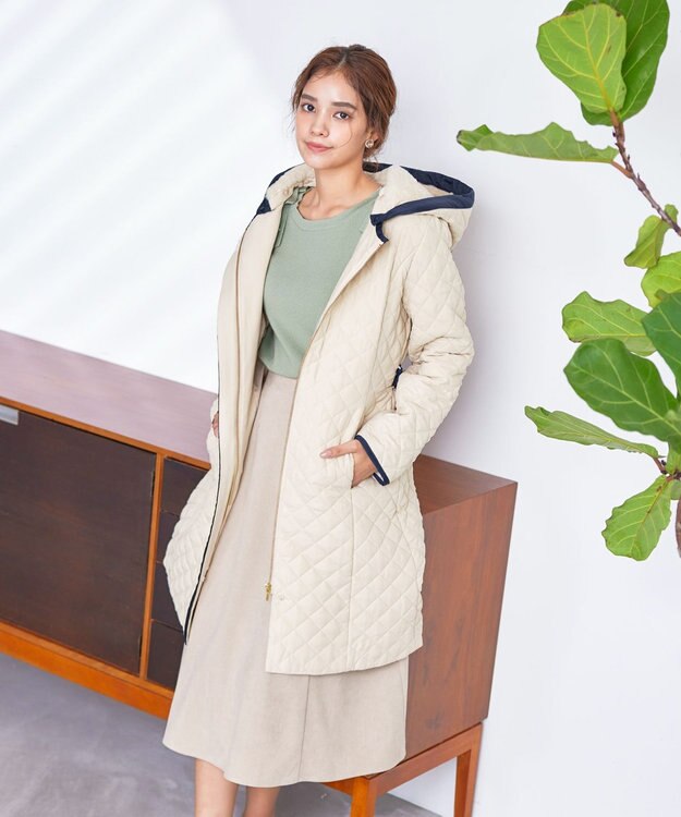 Tiaclasse ピーチスキン2wayキルティングロングコート アイボリー