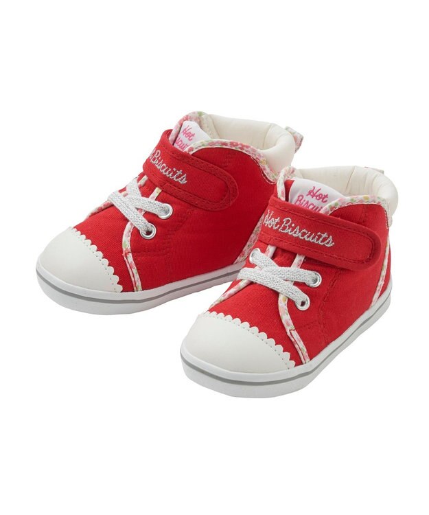 MIKI HOUSE HOT BISCUITS 【14-16cm】 小花柄 パイピング セカンドベビーシューズ 赤