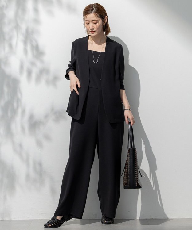 23区 【一部店舗限定/吸水速乾/UVカット/接触冷感/洗える】ストレッチジョーゼット オールインワン ブラック系