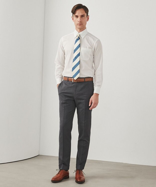 GOTAIRIKU 春夏向け【形態安定】SUMMERPREMIUMPLEATS_スナップダウンカラー _織柄_ 長袖ドレスシャツ(26年モデル) ホワイト系1(ドビーストライプ)