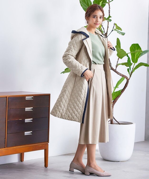 Tiaclasse ピーチスキン2wayキルティングロングコート アイボリー