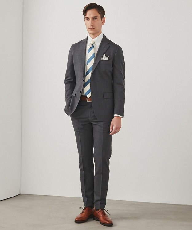 GOTAIRIKU 春夏向け【形態安定】SUMMERPREMIUMPLEATS_スナップダウンカラー _織柄_ 長袖ドレスシャツ(26年モデル) ホワイト系1(ドビーストライプ)