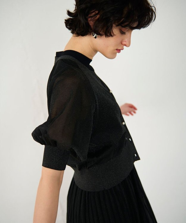 GRACE CONTINENTAL ラメシアードルマンニットカーディガン ブラック