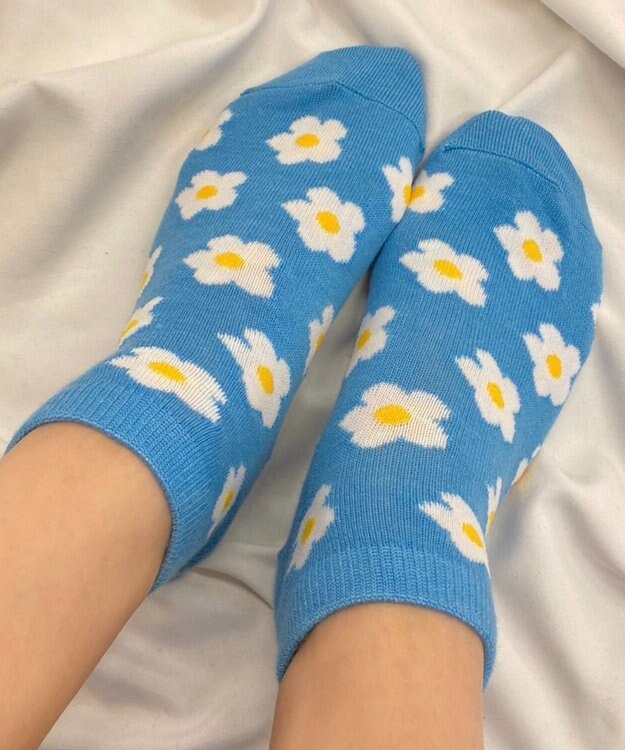 WEGO 総柄フラワーショートソックス サックス