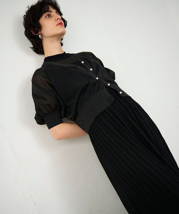 GRACE CONTINENTAL ラメシアードルマンニットカーディガン ブラック