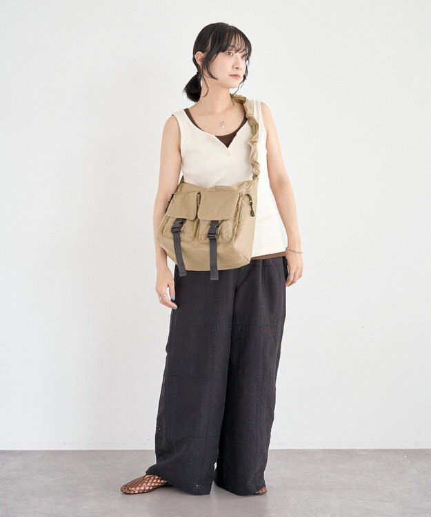 Green Parks 刺繍レースワイドパンツ Black