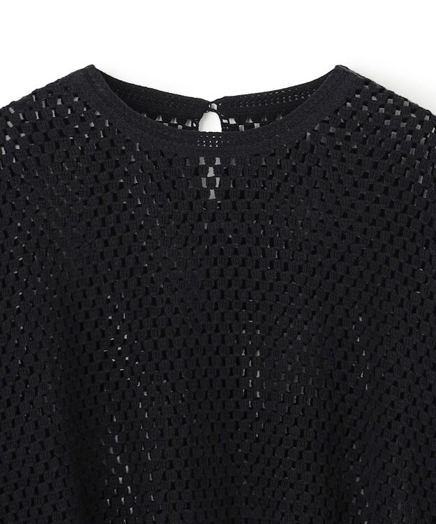 UNFILO L クロシェレースニット ハーフスリーブ プルオーバー ブラック