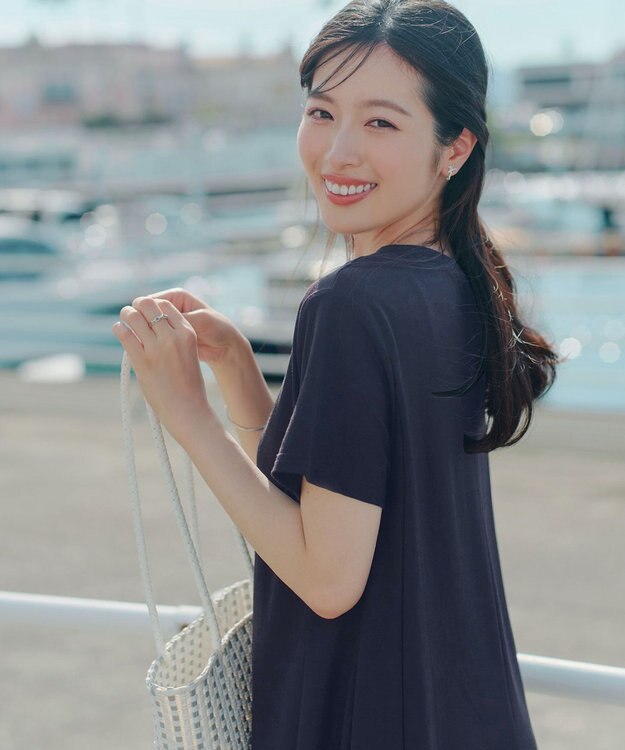 Tiaclasse L 【おのののかさん着用】冷凛(ひやりん)カノコAラインフレアワンピース ネイビー