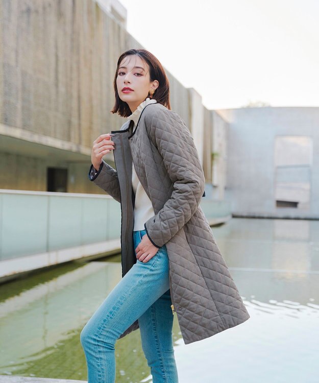 Tiaclasse ピーチスキン2wayキルティングロングコート モカ