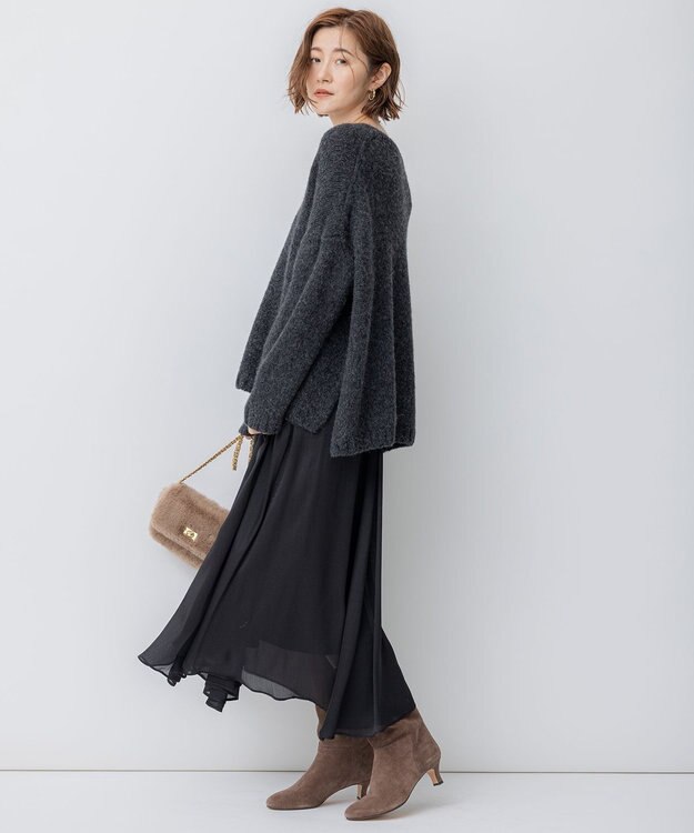 23区 【一部店舗限定/洗える】クレープシフォン フレア スカート ブラック系