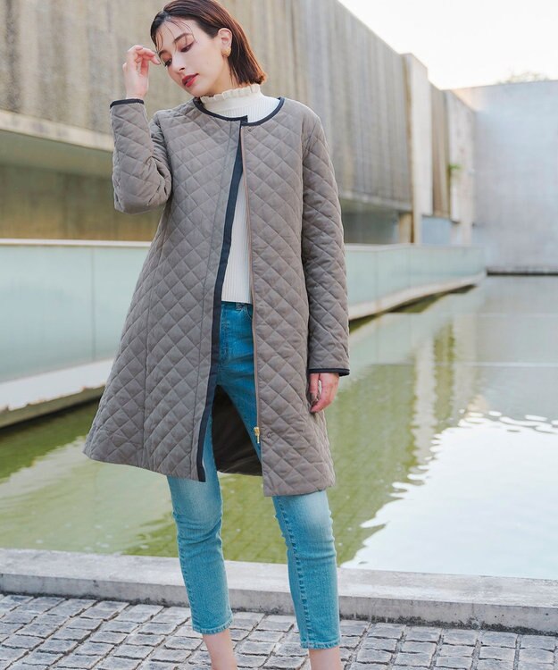 Tiaclasse ピーチスキン2wayキルティングロングコート モカ