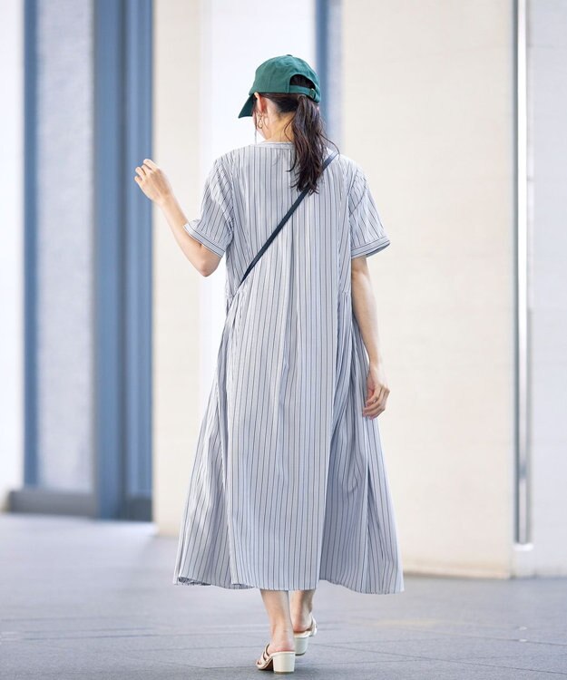 Tiaclasse L 【洗える】サイドタックスキッパーシャツワンピース ネイビー