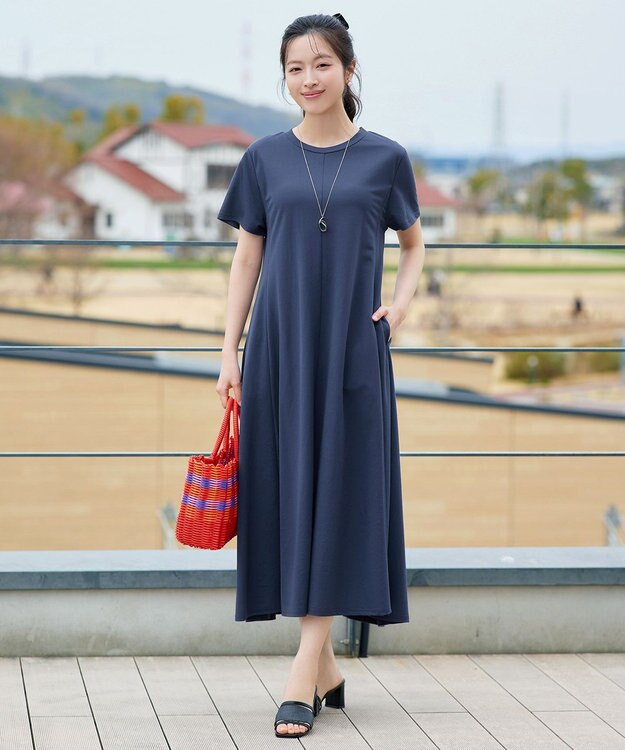 Tiaclasse L 【おのののかさん着用】冷凛(ひやりん)カノコAラインフレアワンピース ブルー