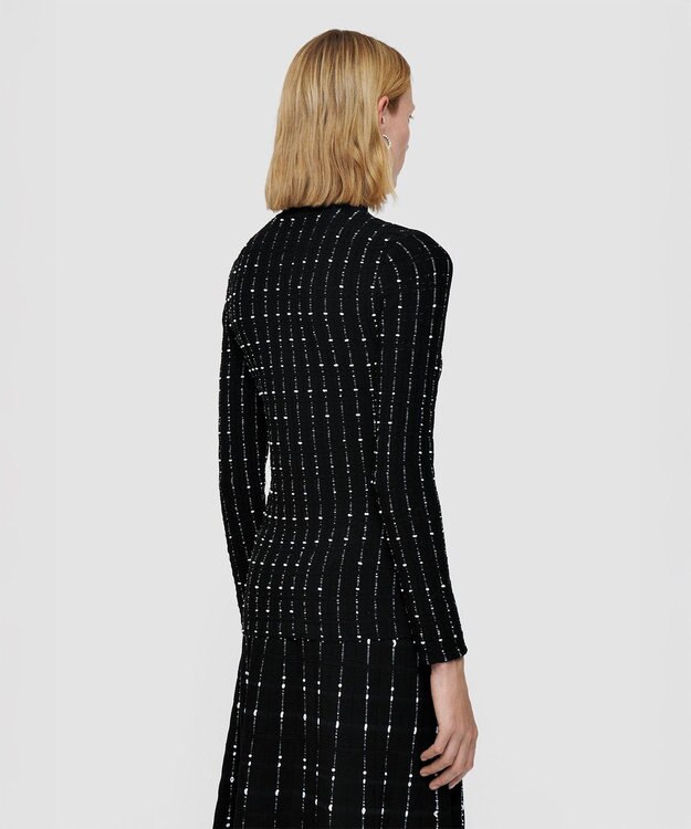 JOSEPH 【洗える】フラグメントストライプ　モックネックニット Black/Ivory