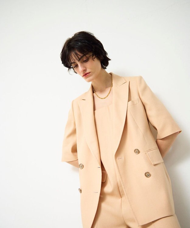 GRACE CONTINENTAL リネンタッチハーフスリーブジャケット ピンク