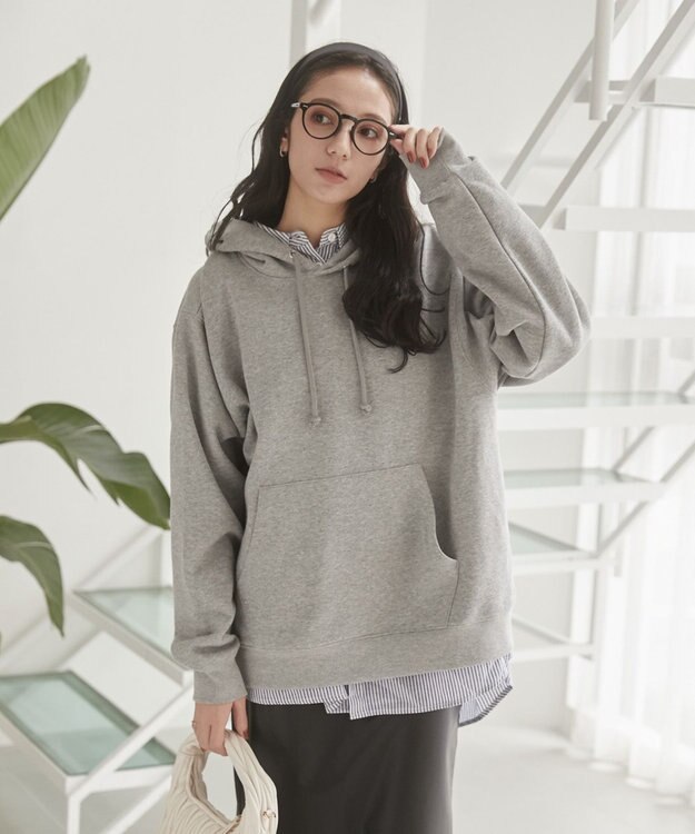 WEGO 【ユニセックス着用ITEM/裏起毛】リラックスフィットスウェットプルパーカー 杢グレー