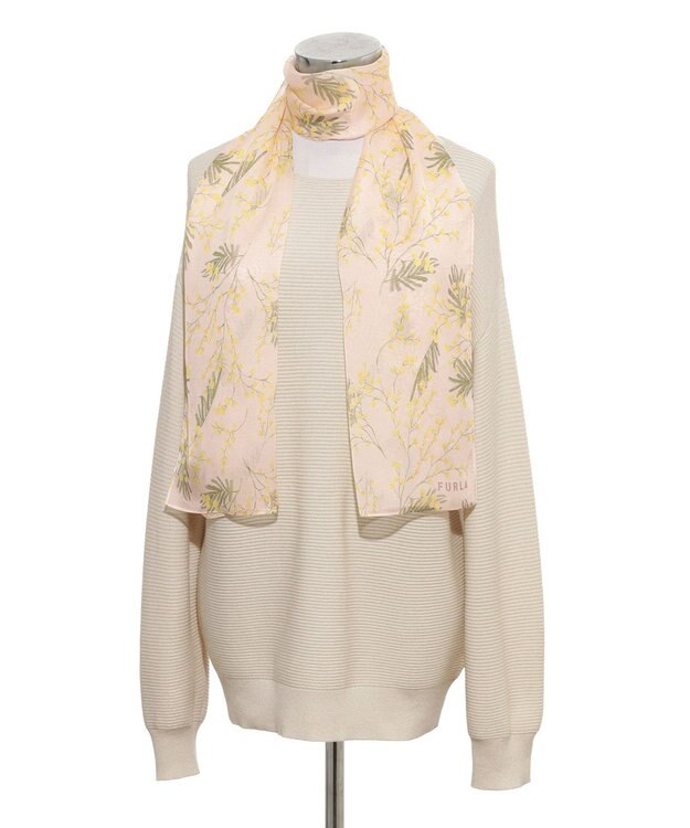 MOONBAT 【シルク100%】FURLA (フルラ) ミモザ シルクシフォンプリントスカーフ 150cm×35cm  手洗い可能 ペールピンク