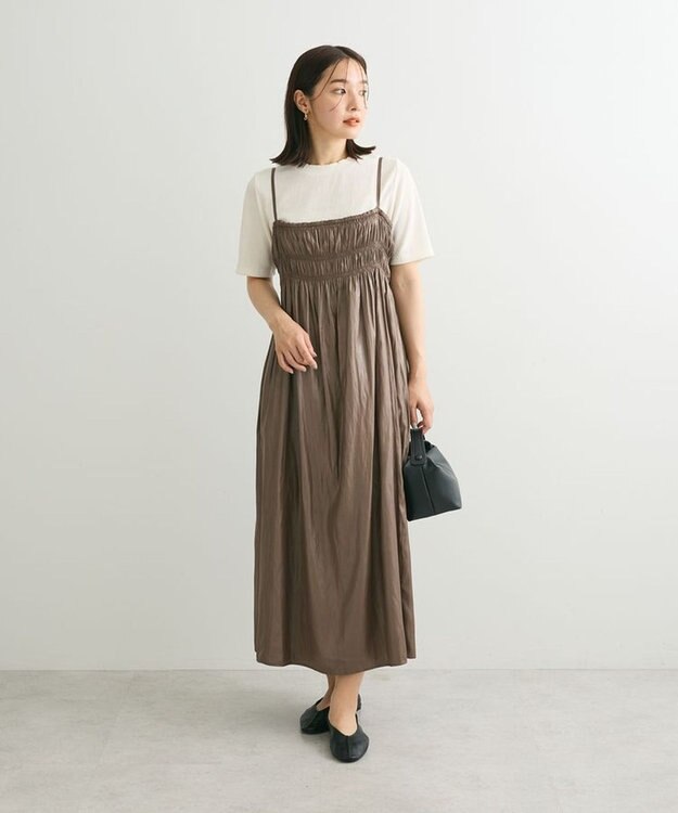 Green Parks レザー風キャミワンピース Gray Beige