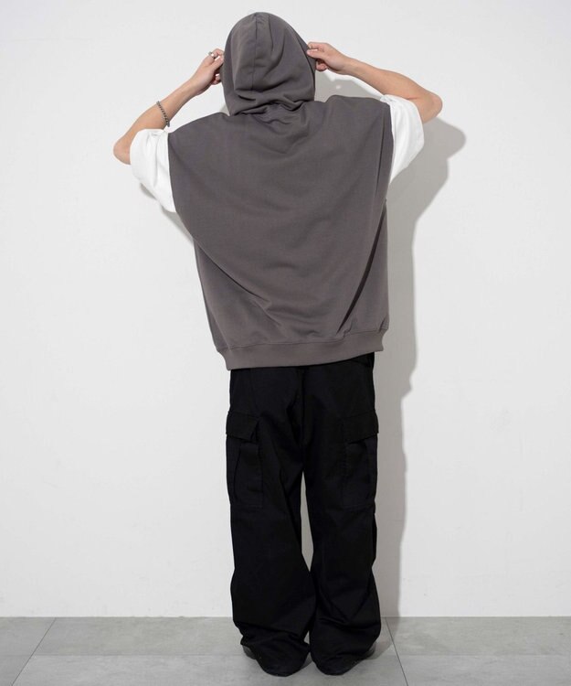 WEGO 【ユニセックス着用ITEM/手洗い可】ロゴノースリーブパーカー スミクロ