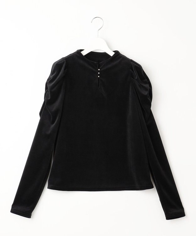 Feroux 【古畑星夏さん着用】ギャザーショルダーベロア プルオーバー ブラック系