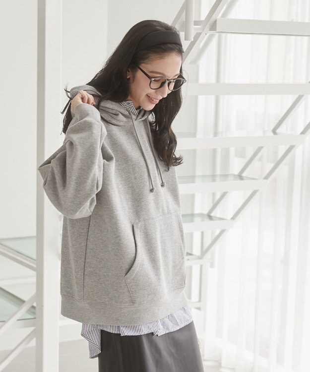 WEGO 【ユニセックス着用ITEM/裏起毛】リラックスフィットスウェットプルパーカー 杢グレー