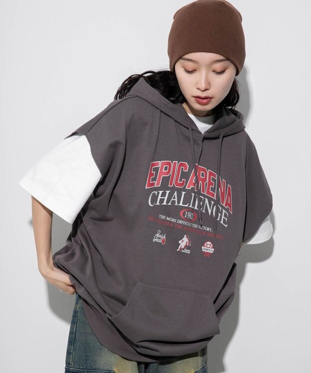 WEGO 【ユニセックス着用ITEM/手洗い可】ロゴノースリーブパーカー スミクロ