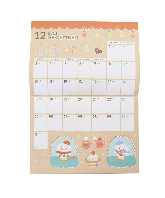 Mother garden しろたん 2024年 壁掛けカレンダー 《シロタン喫茶柄》 A4サイズ 壁掛けカレンダー