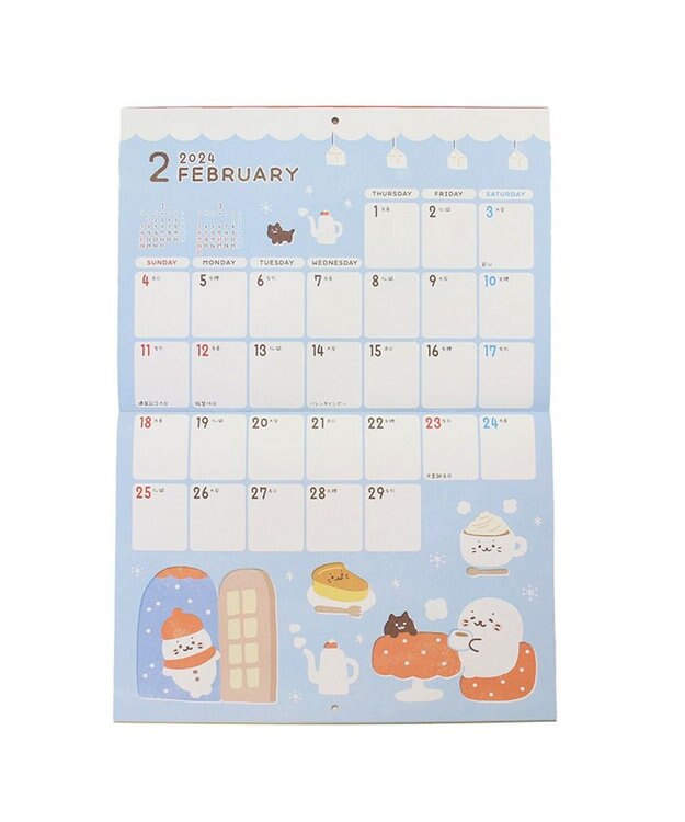 Mother garden しろたん 2024年 壁掛けカレンダー 《シロタン喫茶柄》 A4サイズ 壁掛けカレンダー