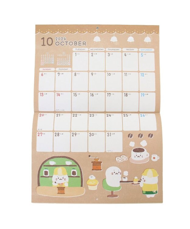 Mother garden しろたん 2024年 壁掛けカレンダー 《シロタン喫茶柄》 A4サイズ 壁掛けカレンダー