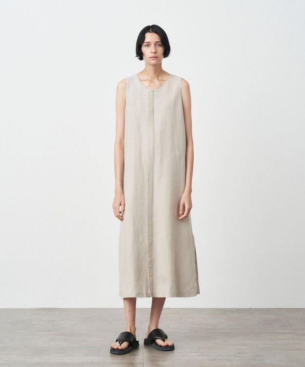 ATON LINEN OXFORD | ノースリーブドレス BEIGE