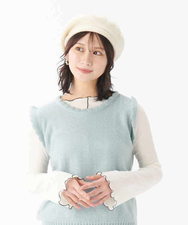 MOONBAT バスクリブ付きベレー帽 オフホワイト