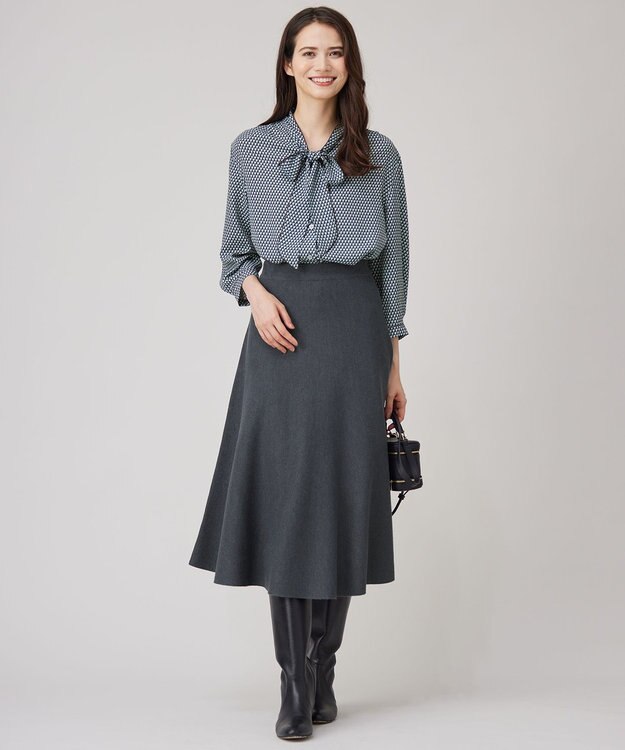 自由区 【洗える】ジオメトリックハートプリント ブラウス アクア系