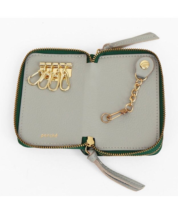 UNBILLION ペルケ perche / ドット型押し・ジャバラカードキーケース グリーン