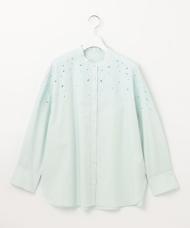 自由区 【洗える】テンセルコットンエンブロイダリーシャツ ブラウス サックス