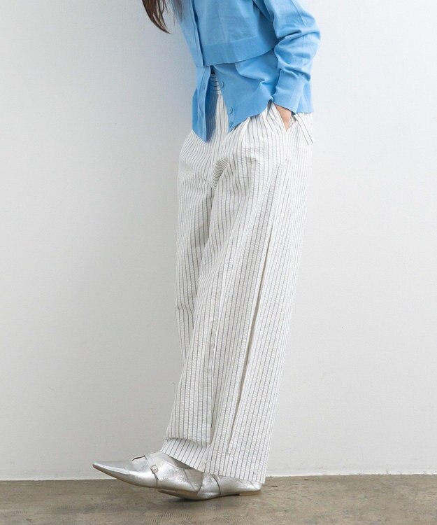 CRAFT STANDARD BOUTIQUE ベルトデザインワイドパンツ Stripe White