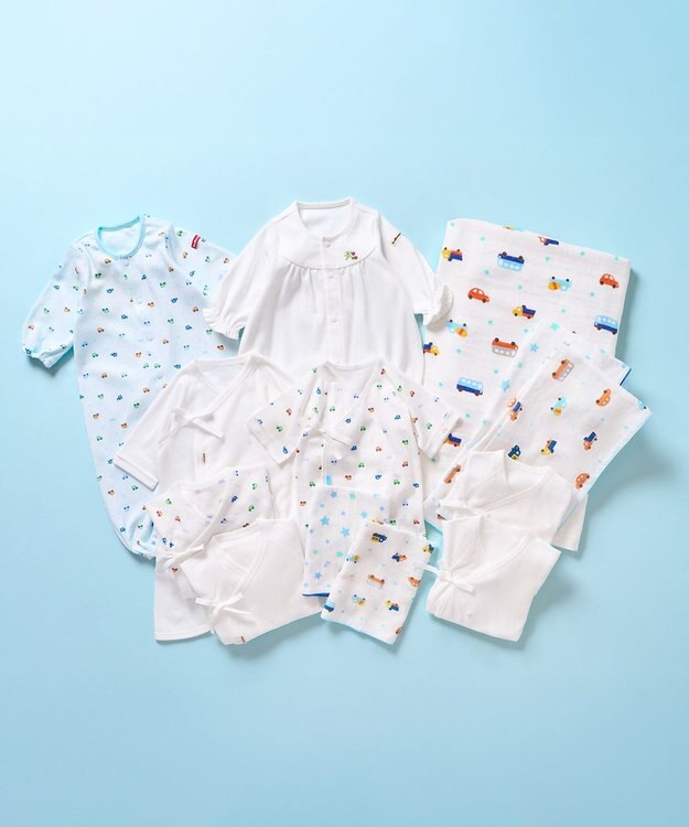 MIKI HOUSE HOT BISCUITS 出産準備スタンダードセット 通年用(総柄) ブルー