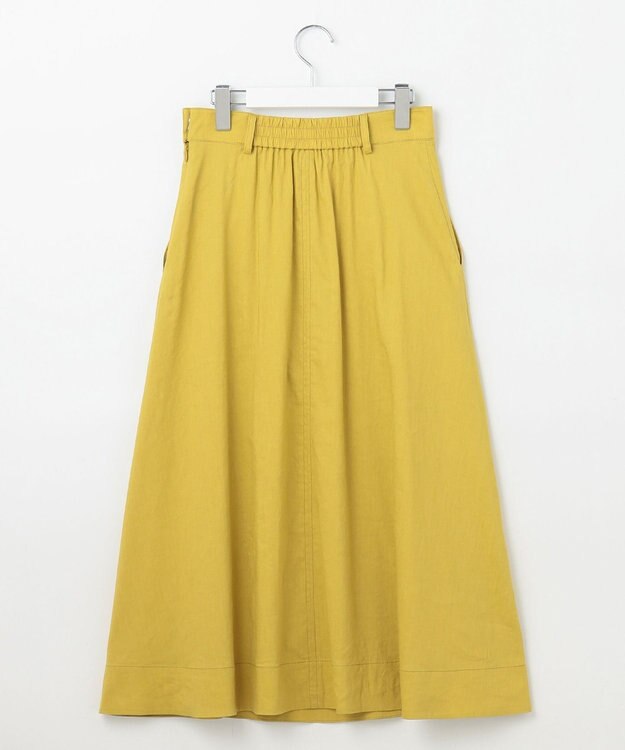 自由区 【洗える】リネンビスコースストレッチフレア スカート ピスタチオ