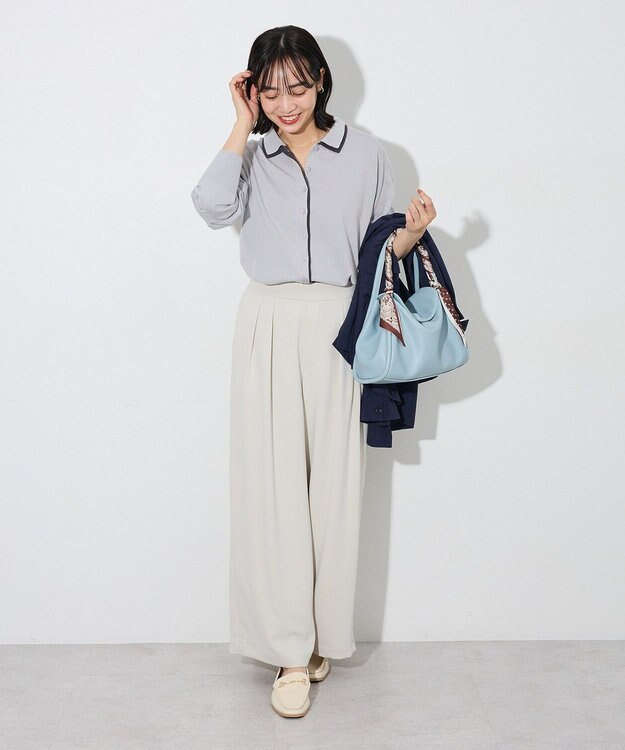 Green Parks ここちニット衿付き配色プルオーバー Gray