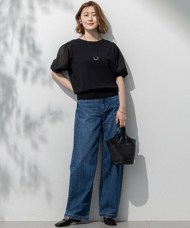 23区 【接触冷感】23区DENIM サマー ストレート ワイド パンツ ウォッシュドブルー系