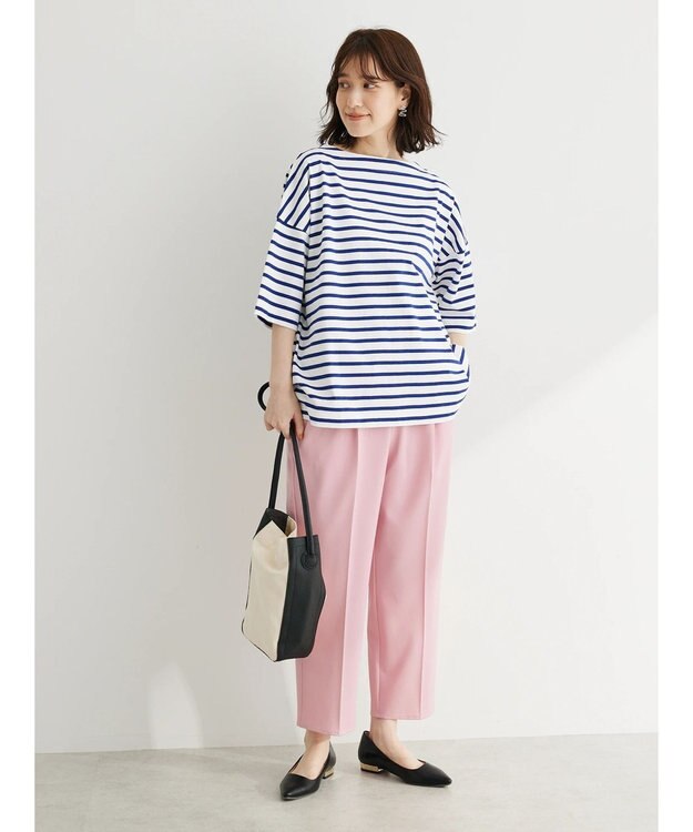 Green Parks ボーダーボートネック７分袖プルオーバー Blue