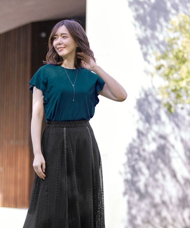 Tiaclasse 【洗える】フリル袖ポンチプルオーバー グリーン