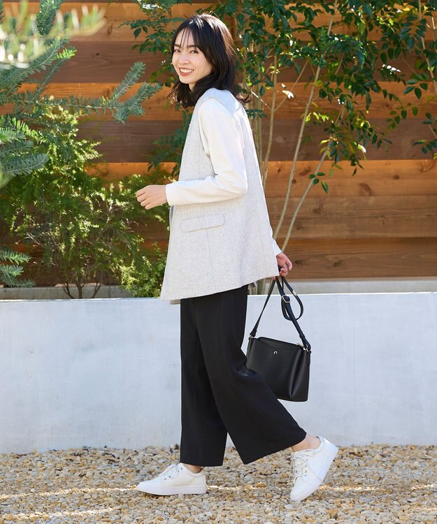 ANY 【ウエストゴム】イージケア美脚パンツ ワイド ブラック