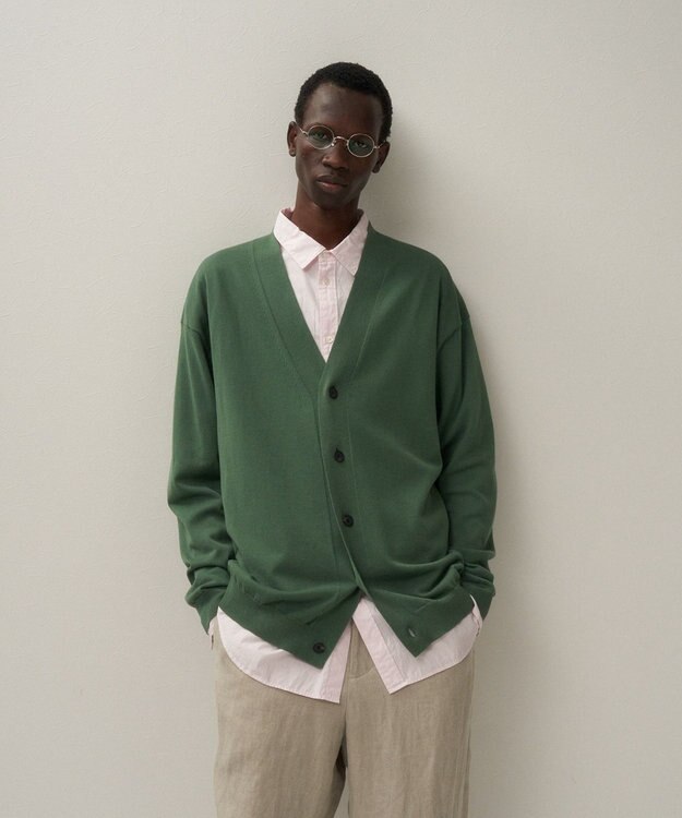 ATON COTTON WASHI KNIT | オーバーサイズニットカーディガン - UNISEX GREEN