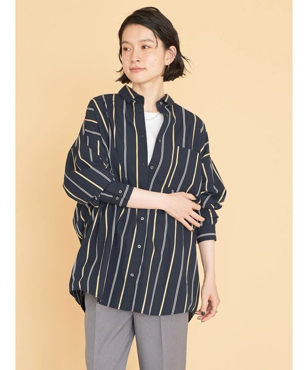 AMERICAN HOLIC ドビーストライプシャツチュニック Stripe Navy