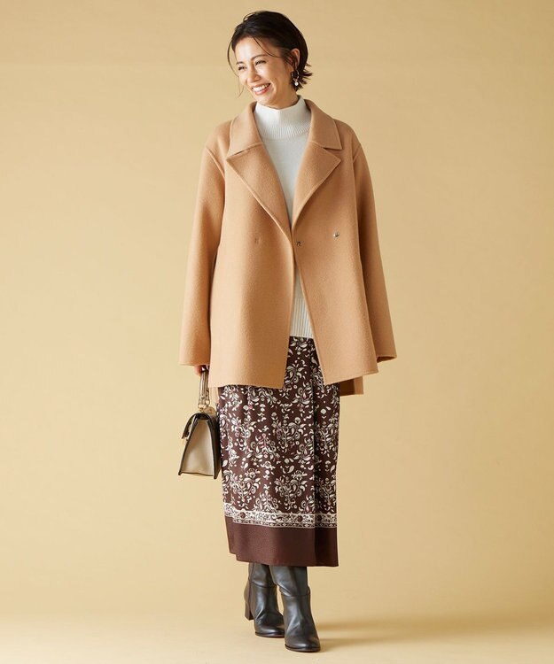 自由区 S 【ウエストゴム・洗える】ERICAパネルプリント スカート ココア系