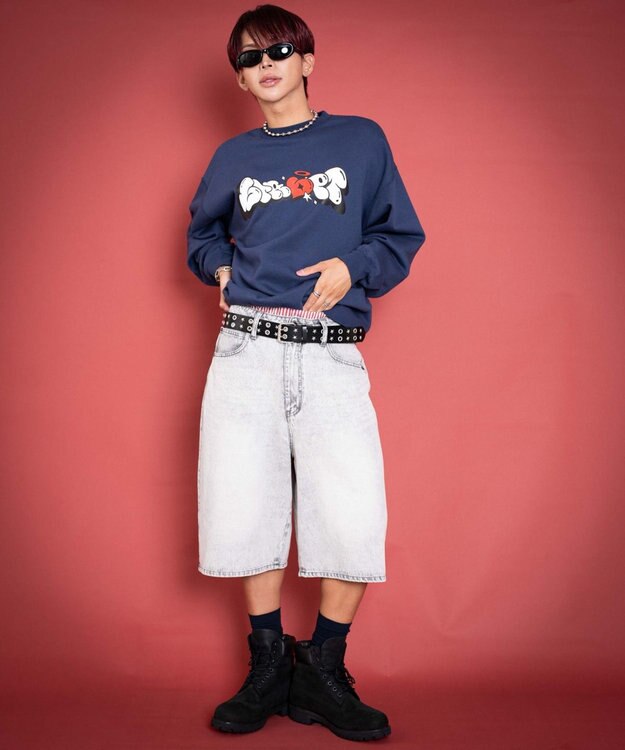 WEGO 【ユニセックス着用ITEM/MLサイズ展開】ハートモチーフプルオーバー ネイビー