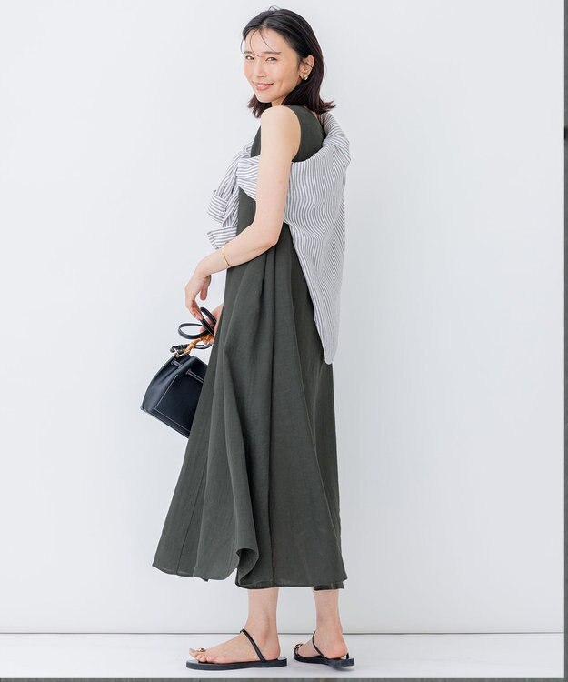 23区 S 【CLASSY. 9月号掲載/WEB限定カラーあり】LIBECO ベーシック シャツ ダークブラウンストライプ