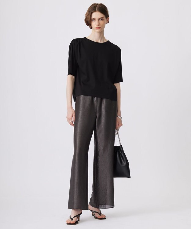 ICB 【接触冷感・UVケア・洗える】 ハイツイストスムース デザインカットソー ブラック系