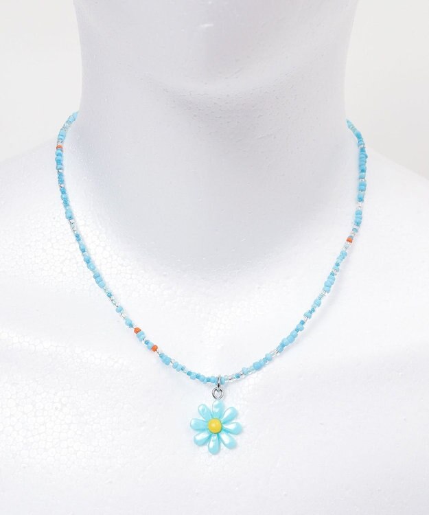 WEGO Lフラワーカラービーズネックレス サックス